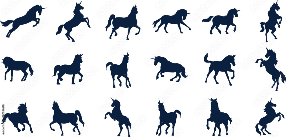 set of silhouettes of horses