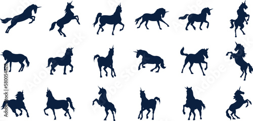 set of silhouettes of horses