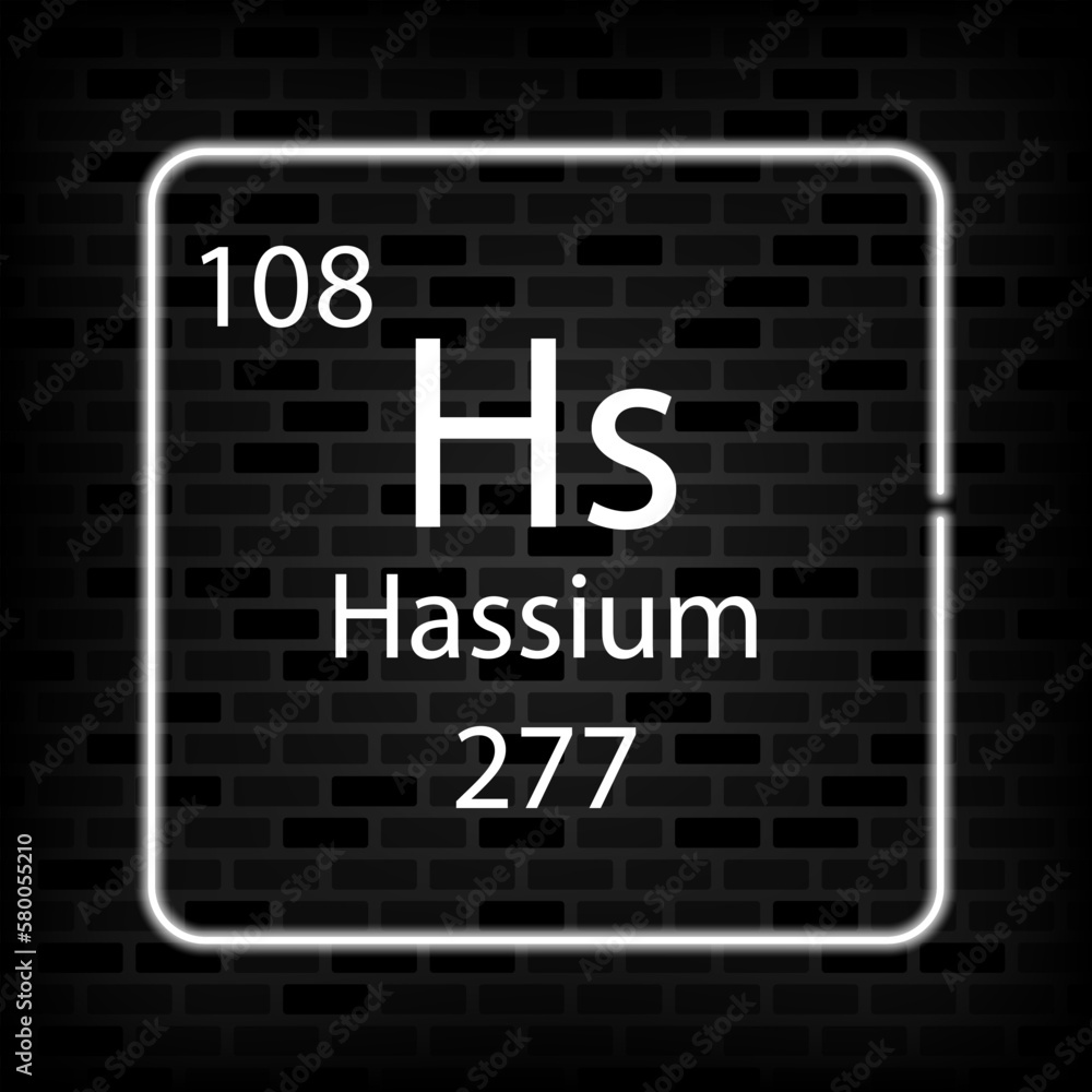 Hassium neon symbol. Chemical element of the periodic table. Vector illustration. Hassium neon symbol. Chemical element of the periodic table. Vector illustration.