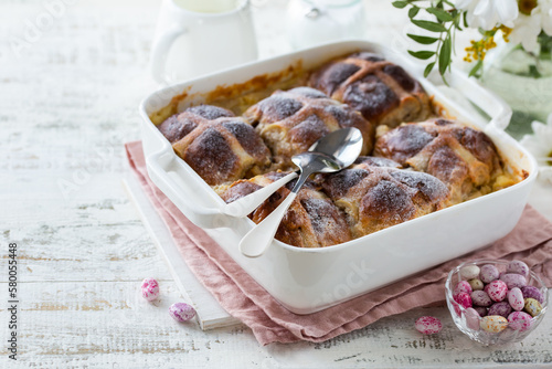 Canvas Print Bread and butter hot cross buns pudding