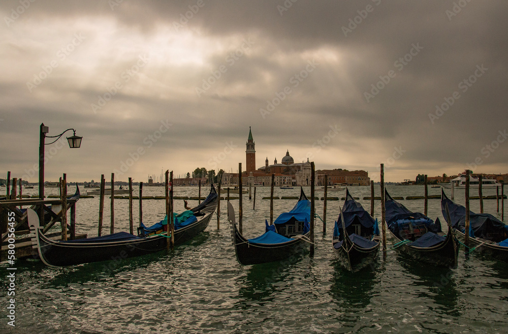 Gondolas in front of Saint Giorgio Maggiore