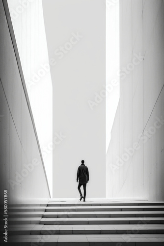ai generated illustration of Confidential businessman in suit ,walk to success on stair