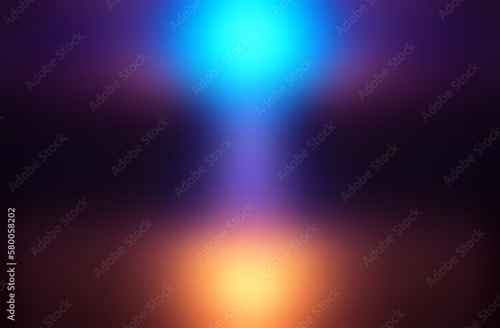 Yellow light and blue light on dark background blur effect. Colored metal shiny texture abstract graphic.
