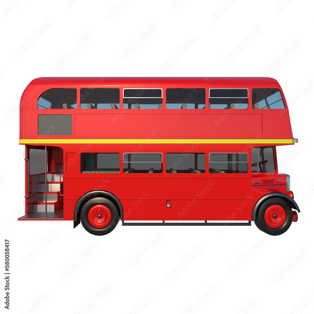 Double Decker Bus vitange 1-Lateral view png 3D Rendering Ilustracion 3D	