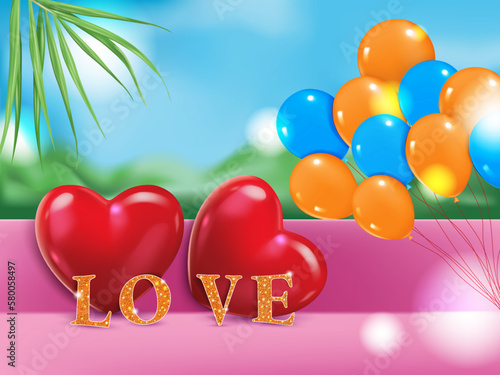 vector illustration romence background design template. balloons with two hearts on the beautiful background.use for valentine's day card design and lover concept. photo