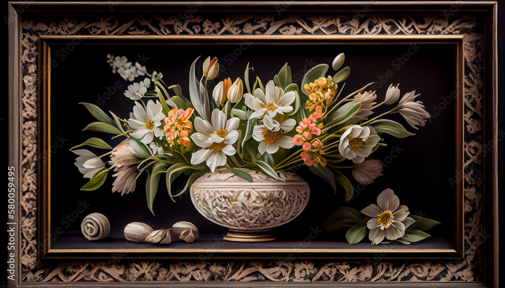 Spring frame flowers still life photography Ai generated image