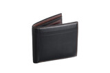 Top view of black leather wallet on transparent background. PNG format