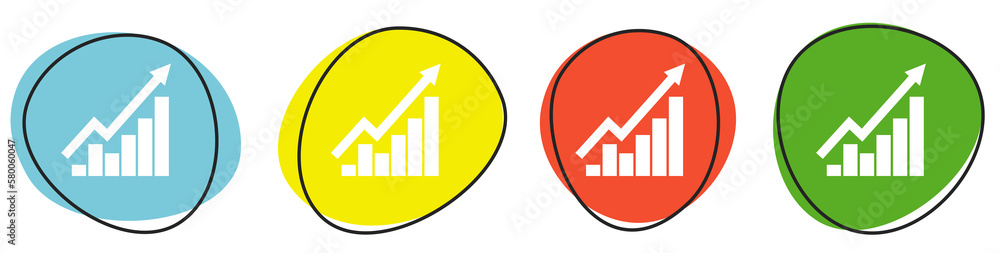 Banner mit 4 bunten Buttons: Chart, Diagramm oder Business Erfolg Banner mit 4 bunten Buttons: Chart, Diagramm oder Business Erfolg