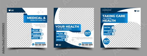 Social media post template design collection. Modern square banner with place for the photo. Vector file,  each template is fully customizable. Usable for social media post and web ad