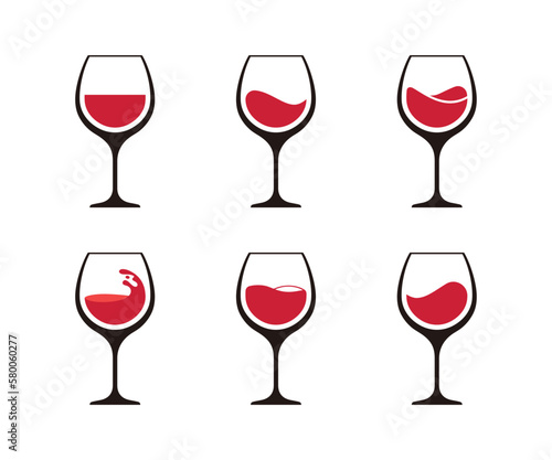 Win glass icon set. Red wine glass vector icons