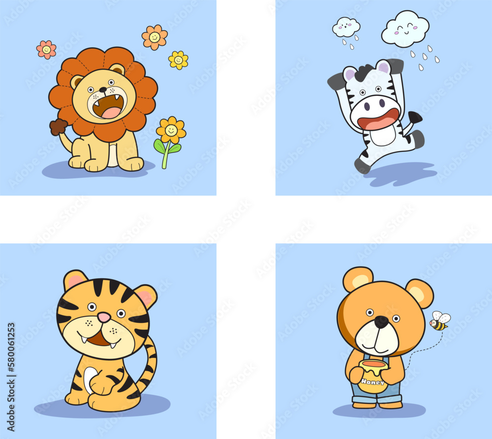 Vector cute set of animals, animal isolates in cartoon flat style. Vector cute set of animals, animal isolates in cartoon flat style.