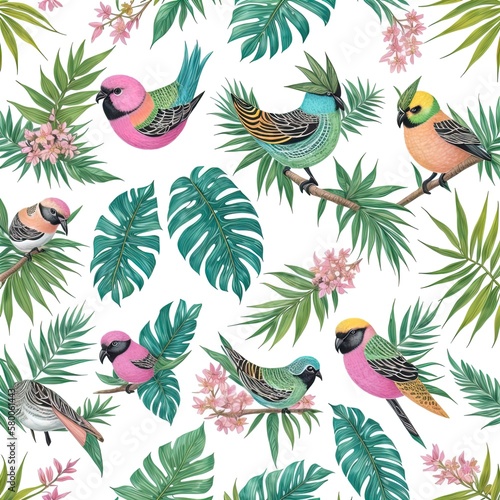 Birds nd leaves pattern. Great for greeting cards  invites  prints.