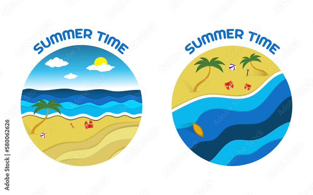 Hello Summer Time Flat Round Illustration Photo