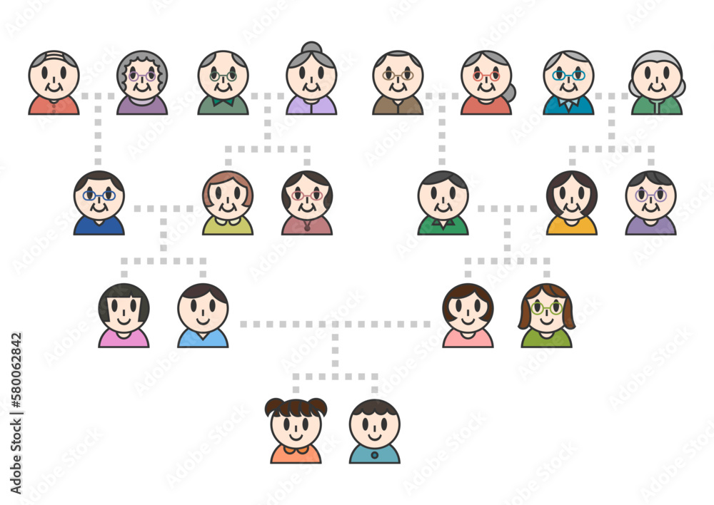 家系図のイラスト: 家族・親戚のアイコン 家系図のイラスト: 家族・親戚のアイコン