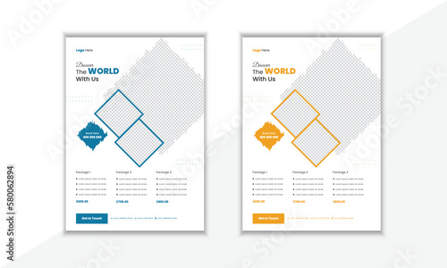  Travel flyer template for travel agency with geometric shape used for poster,
 brochure design layout, travel flyer, banner, magazine cover or template design.