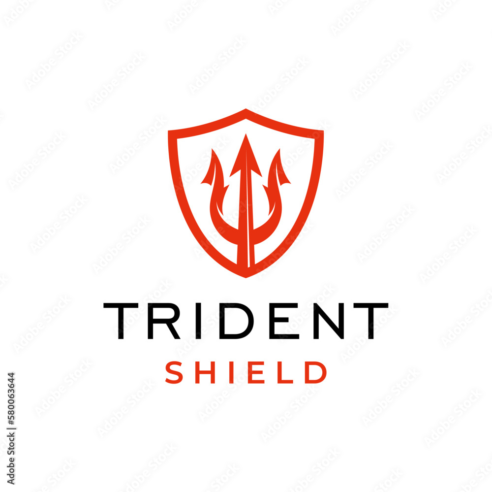Trident neptune shield symbol label logo design Trident neptune shield symbol label logo design
