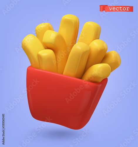 French fries, potatoes 3d cartoon vector icon