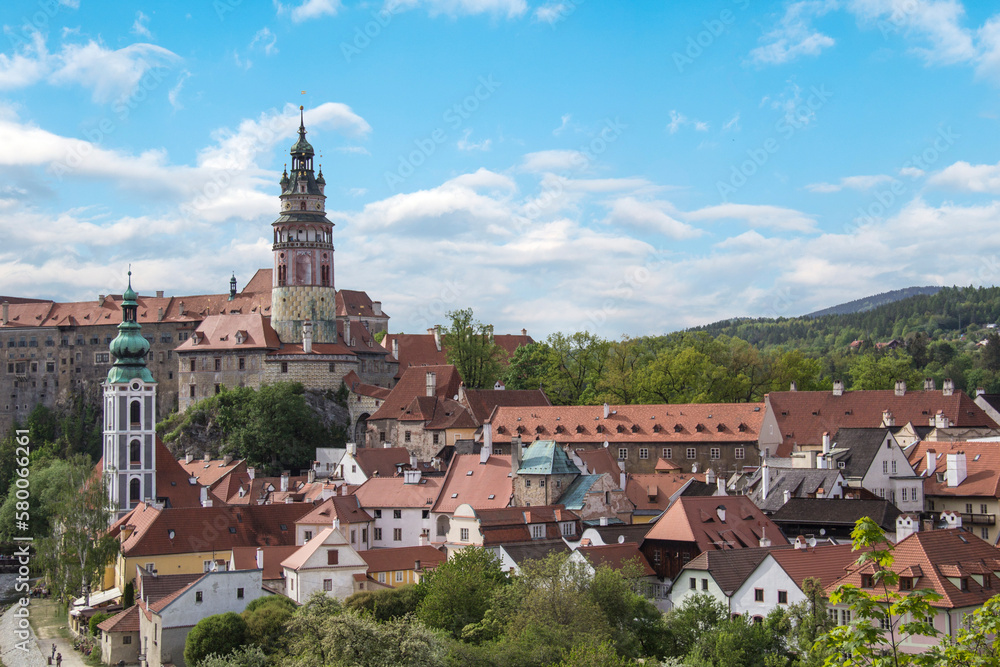 Nice view of the historic center of Cesky Krumlov, Czech Republic
