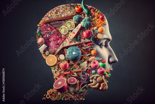 Illustration of the all-consuming nature of food addiction and its hold on individuals. AI generated. photo