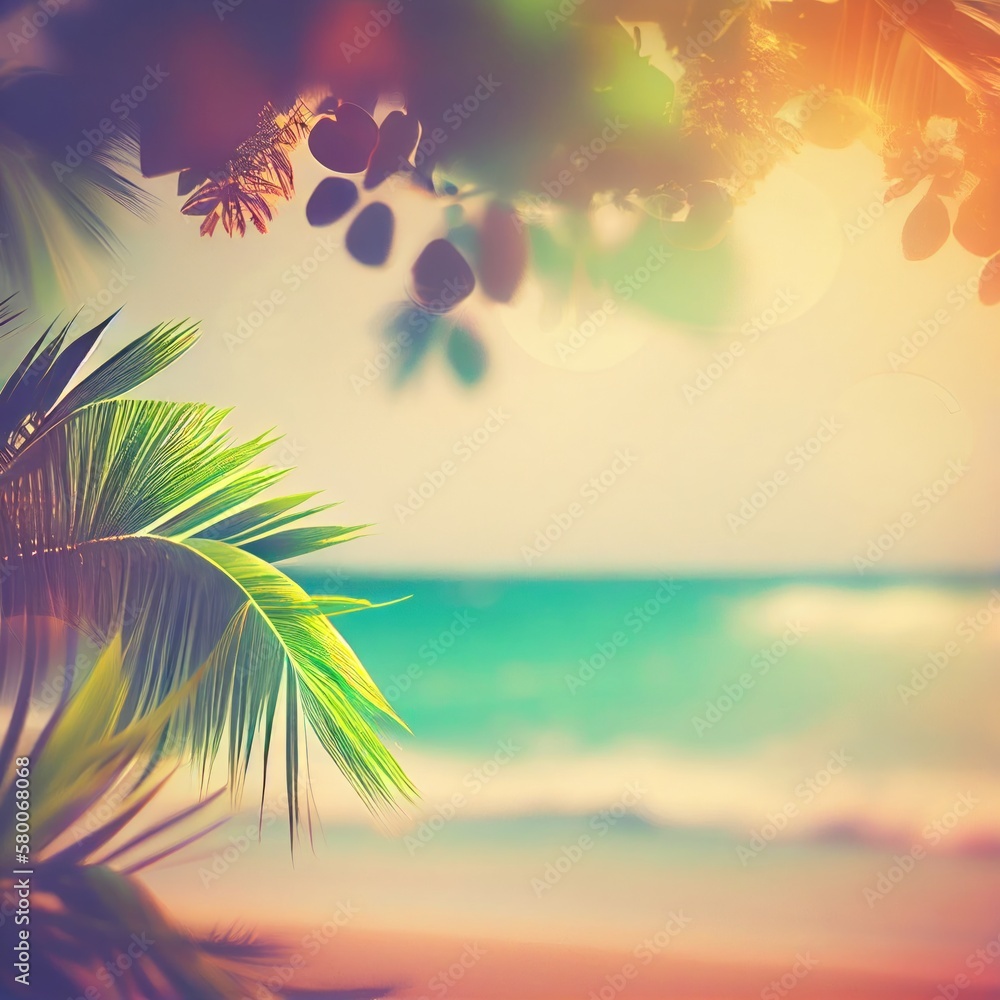Summer Tropical beach. Beach sun sea, summer colorful tropical background. Seascape of nature, sandy beach. ai generative