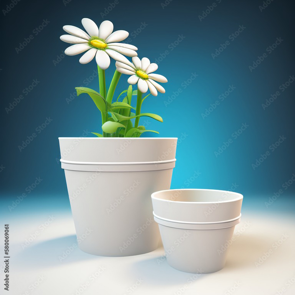 Illustration image of flowers in a white vase. Blooming flowers with green leaves. Pastel color background. Illustration image of flowers in a white vase. Blooming flowers with green leaves. Pastel color background.