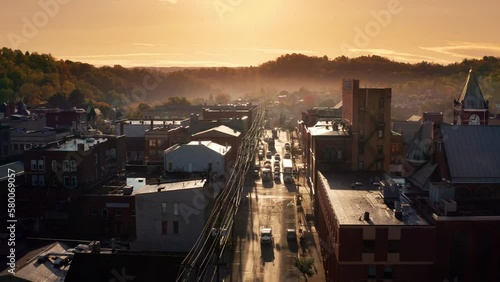 Downtown Morgantown, WV at foggy sunrise