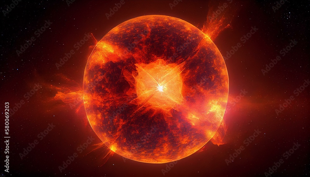A stunning photograph of a red giant star, with its massive size and fiery surface visible in detail. Generative AI - obrazy, fototapety, plakaty 