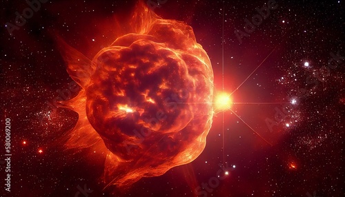 A stunning photograph of a red giant star, with its massive size and fiery surface visible in detail. Generative AI