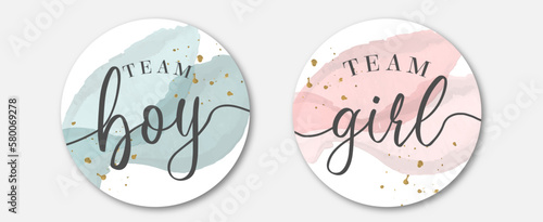 Team boy. Team girl. Boy or girl hand drawn modern lettering - Baby shower announcement banner, card - Gender reveal party - Vector illustration isolated