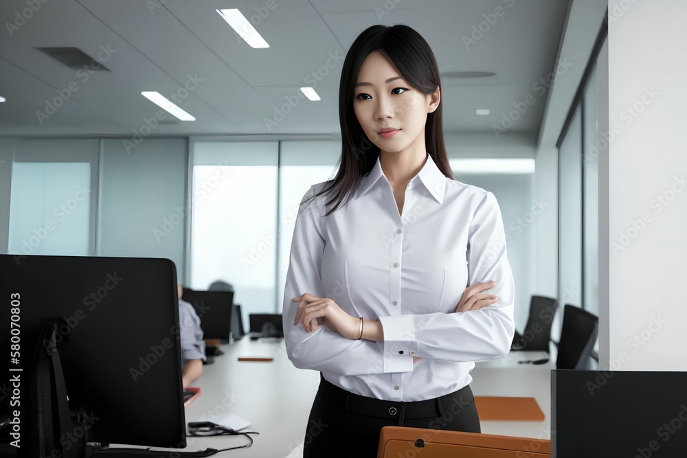 portrait of asian woman at the office, generative art by A.I portrait of asian woman at the office, generative art by A.I