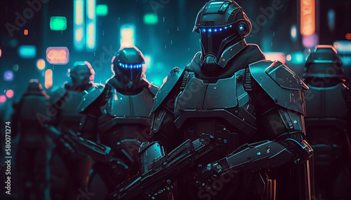 Futuristic armored soldier or police. Generative AI.