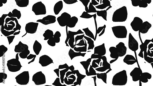 Black roses and leaves irregularly arranged background design