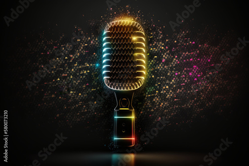 Microphone with bright colorful background. karaoke party. Illustration AI Ge...
