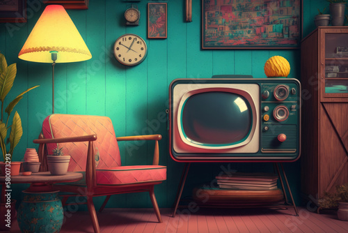 colorful vintage retro background. Illustration AI Generative
