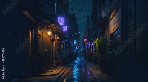The Enchanting Glow of a Neonlit Alleyway - Generative AI