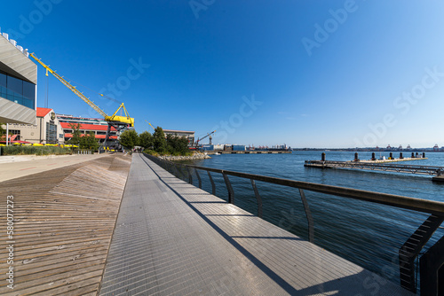 Walkway between Lonsdale Quay and the Shipyards District of Lower Lonsdale, City of North Vancouver, BC Canada photo