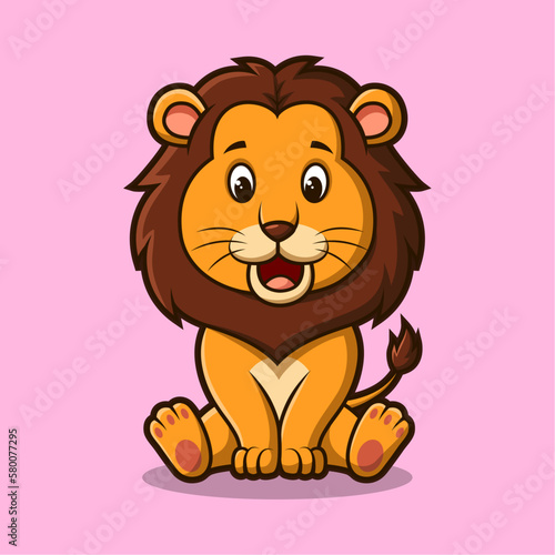 Fototapeta Naklejka Na Ścianę i Meble -  Cute cartoon lion. Vector illustration