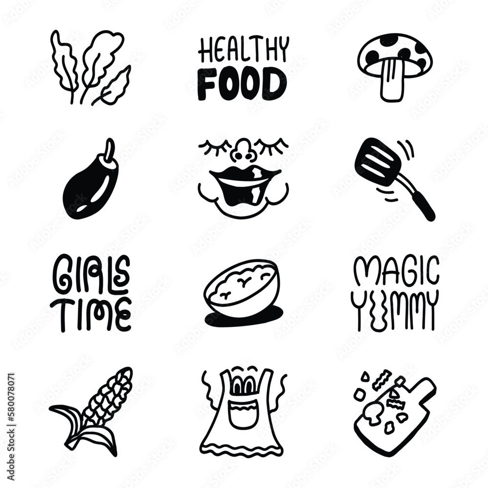 Cooking time icons / illustration vector set, good for social media content, print base application and merchandise. Cooking time icons / illustration vector set, good for social media content, print base application and merchandise.