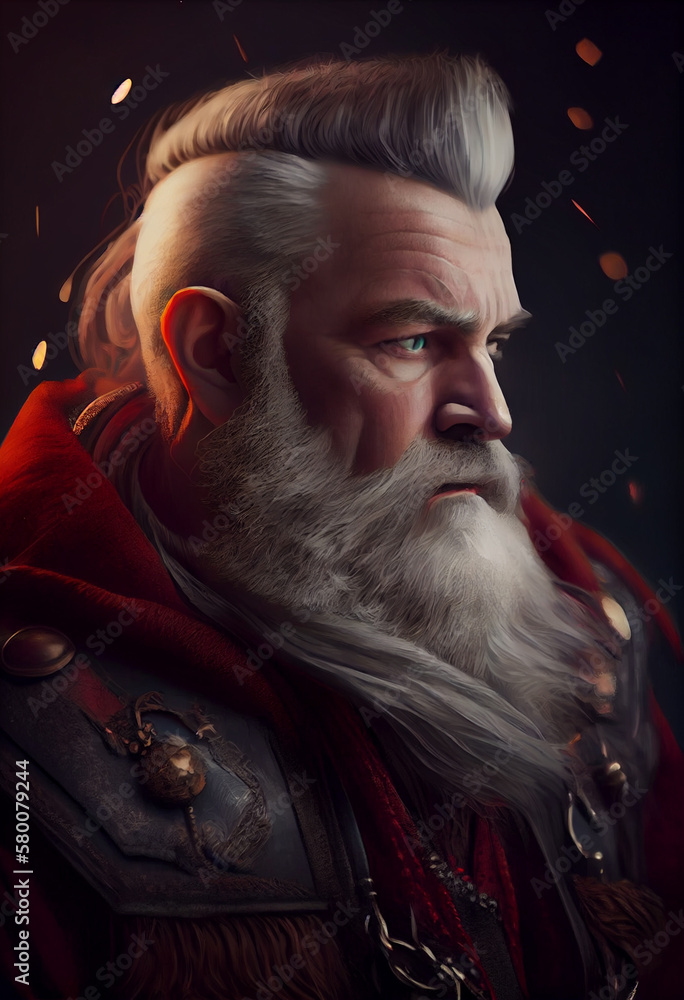 Portrait of a bad brutal mature Santa Claus on black background