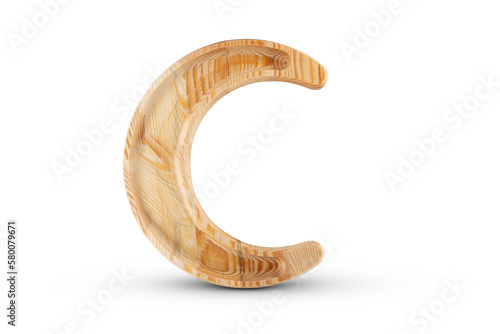 Wooden crescent Ramadan moon - Hilal isolated on white background  photo
