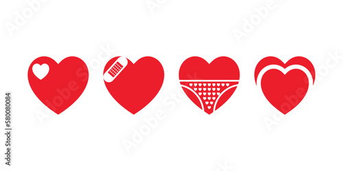 simple flat love icon shape in red color and white background