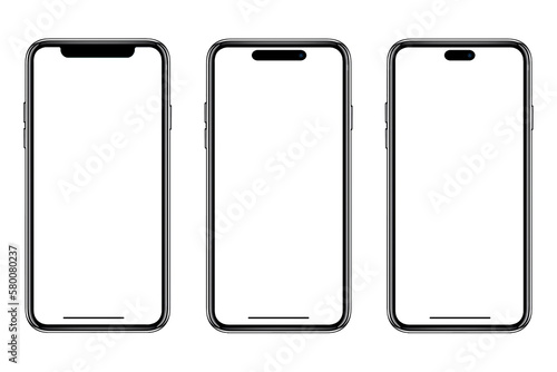 Smartphone similar to iphone 14 with blank white screen for Infographic Global Business Marketing Plan, mockup model similar to iPhone isolated Background of digital investment economy - Clipping Path