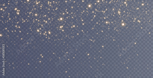 Christmas background. Powder dust light PNG. Magic shining gold and white dust. Fine, shiny dust bokeh particles fall off slightly. Fantastic shimmer effect. Vector illustrator.	
