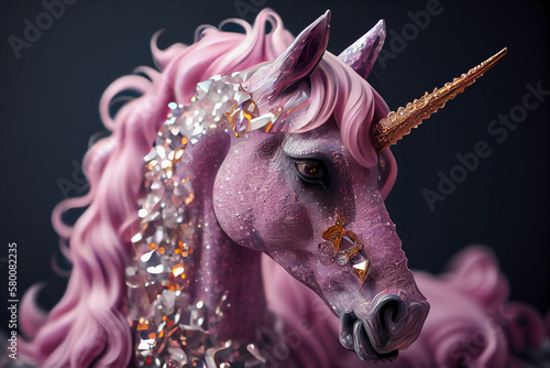 Pink beauty unicorn is a pink amethyst geode and sparkling mineral crystal refle Fototapeta