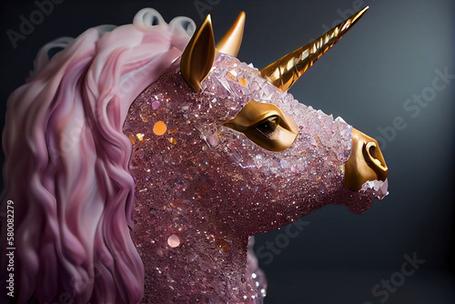 Fotografija Pink beauty unicorn is a pink amethyst geode and sparkling mineral crystal refle