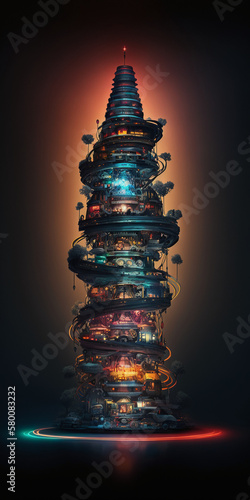 the awesome tower of logical conclusions, colorful lightning, Generative AI photo