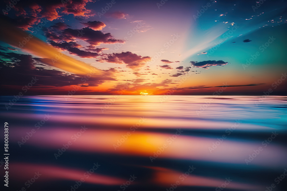 Colorful sunset sky and ocean nature background. Illustration AI Generative