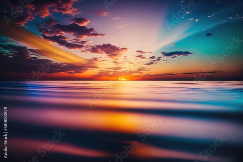Colorful sunset sky and ocean nature background. Illustration AI Generative