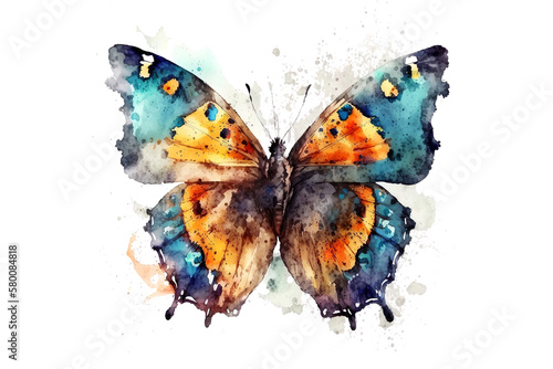 beautiful flying butterfly painted with watercolors isolated on a white background. Generative AI