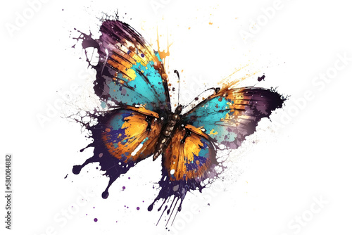 flying butterfly painted with watercolors isolated on a white background. Generative AI © Fotograf